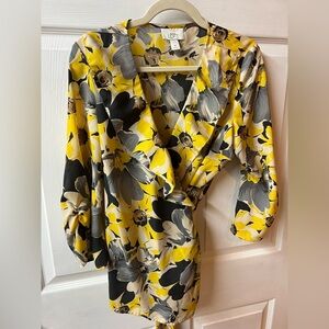 LOFT Yellow and Gray Floral Blouse
